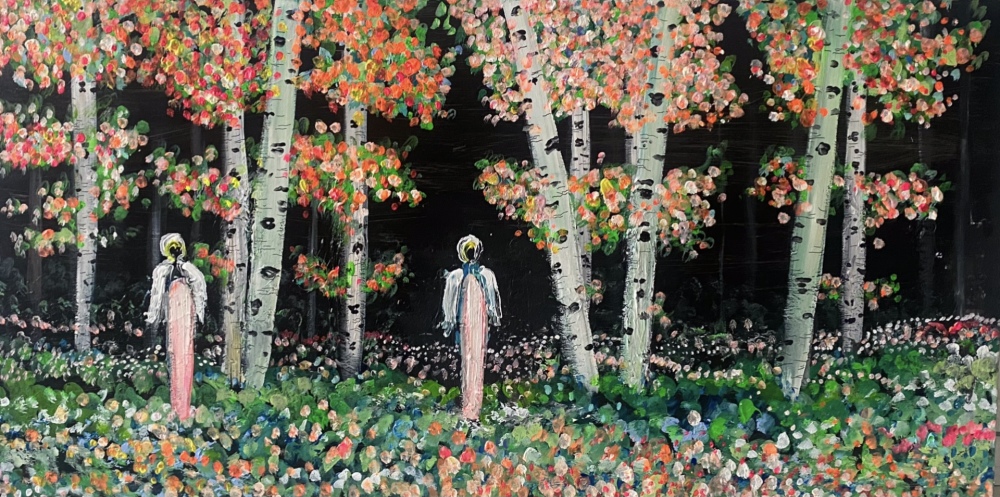 A. Skov maleri “Ro og fred i skoven” 70x140 cm