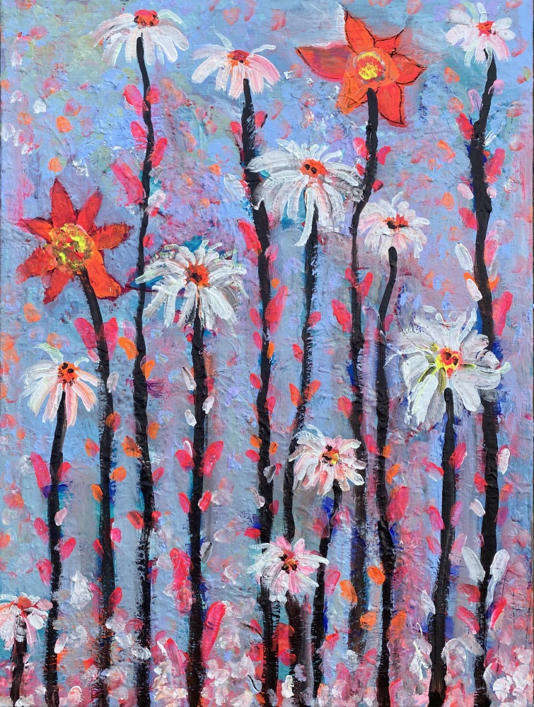 Blomster maleri “Røde og blå blomster” 60x80 cm