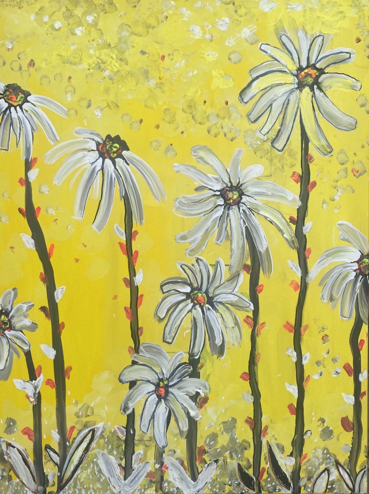 Blomster maleri “Gule og hvide blomster” 60x80 cm