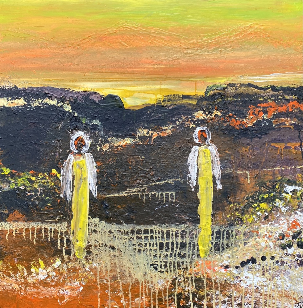 Brunt maleri “Sundown” 80x80 cm