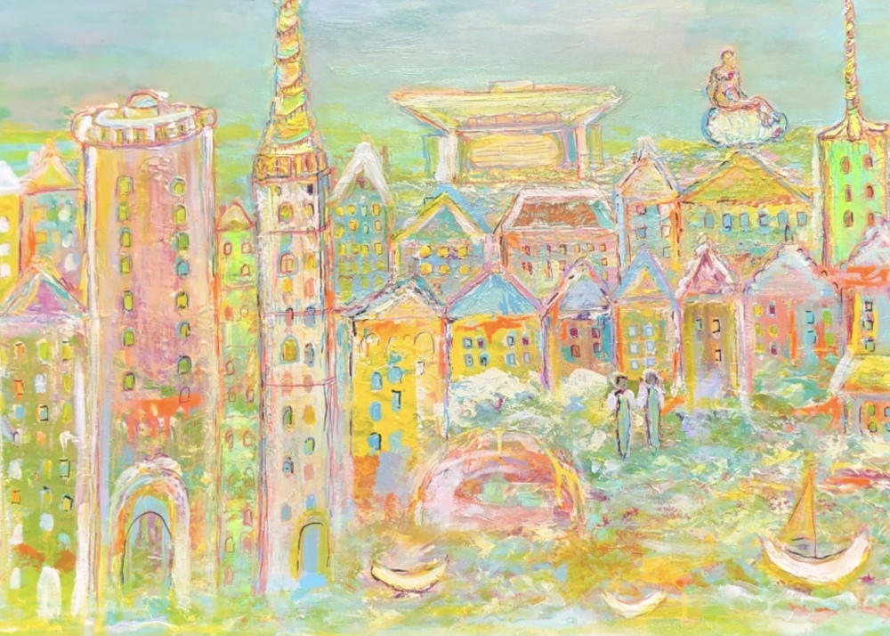 Pastel maleri København  “Love Copenhagen” 100x80 cm.  
