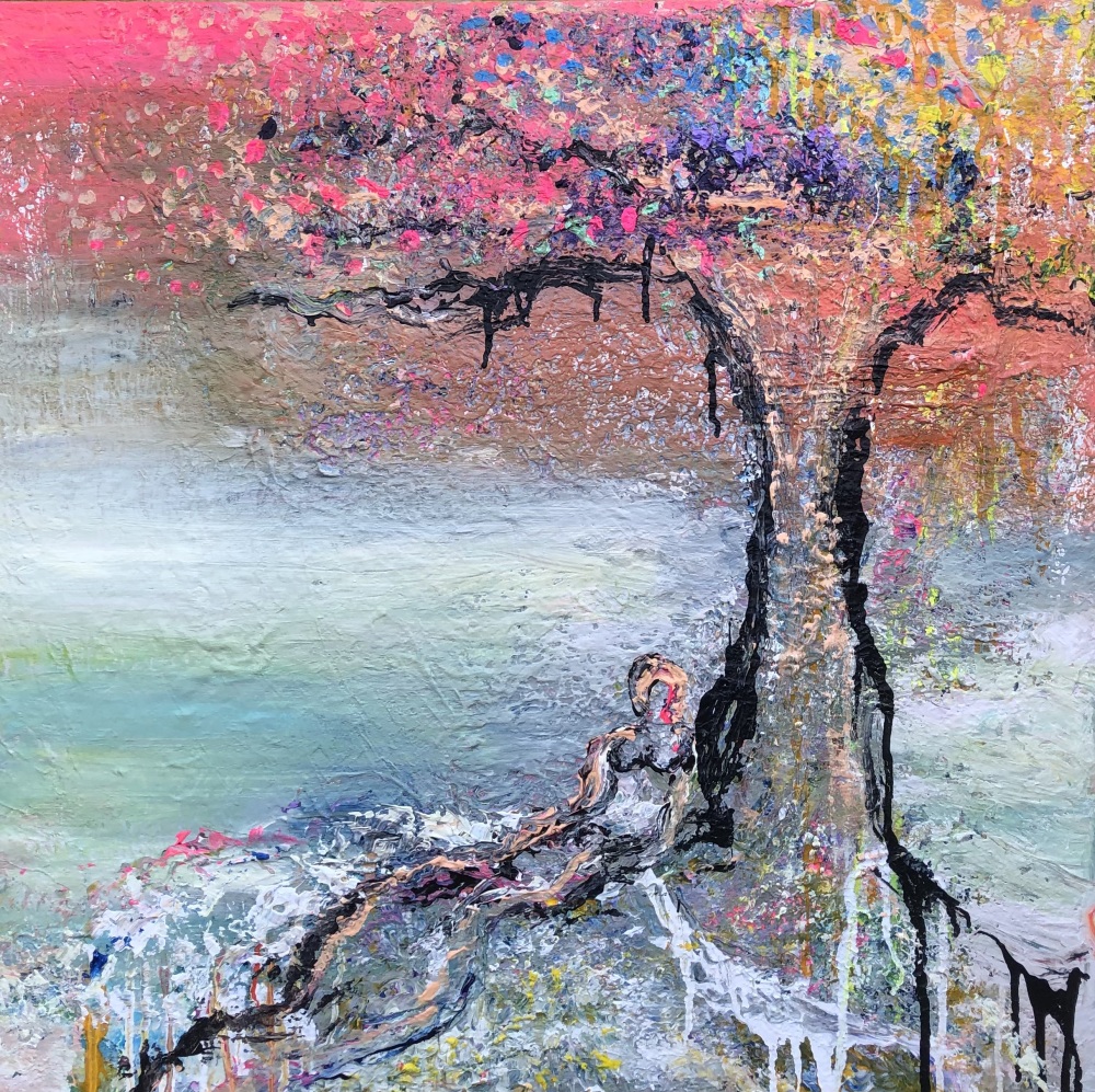 Træ maleri  “I et med naturen” 80x80 cm
