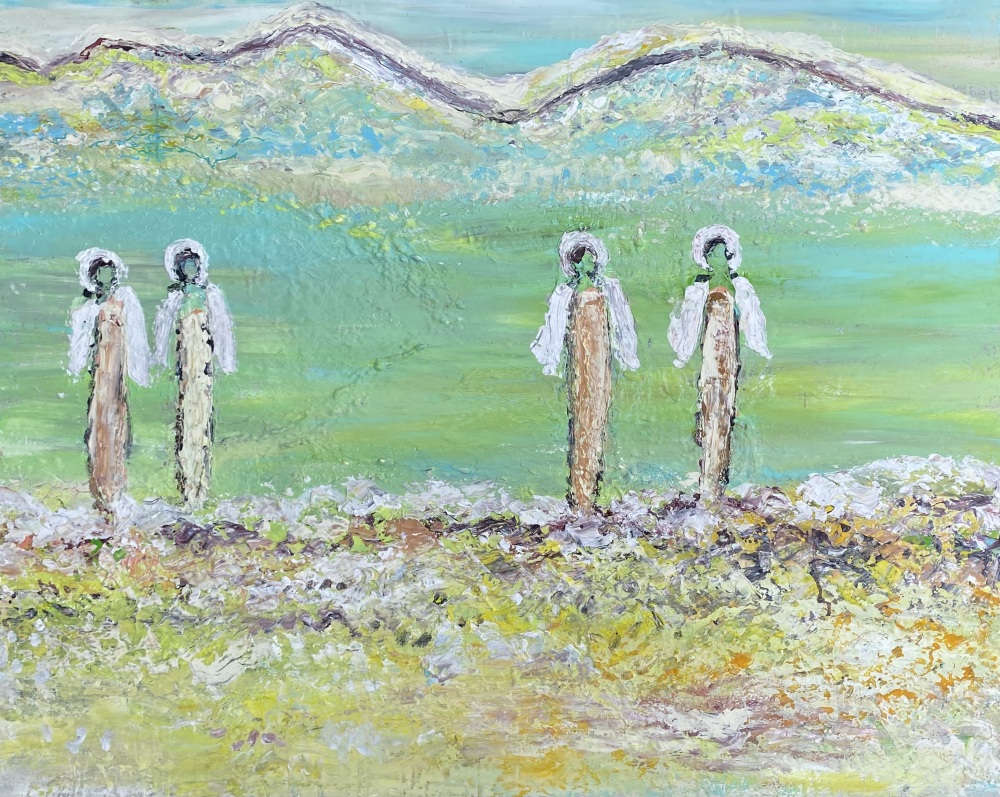 Blå og grønt maleri  “Springtime” 100x80 cm