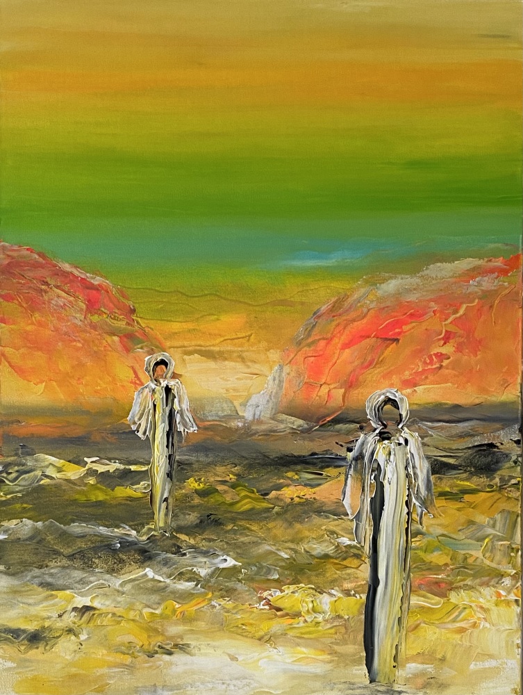 Gult Maleri “Nordlys ved vandet” 60x80 cm. 