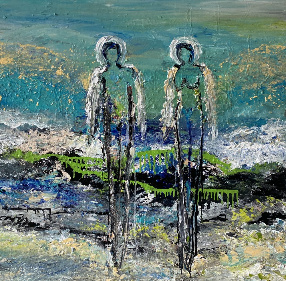 Blåt maleri “Vand og kærlighed” 100x100 cm