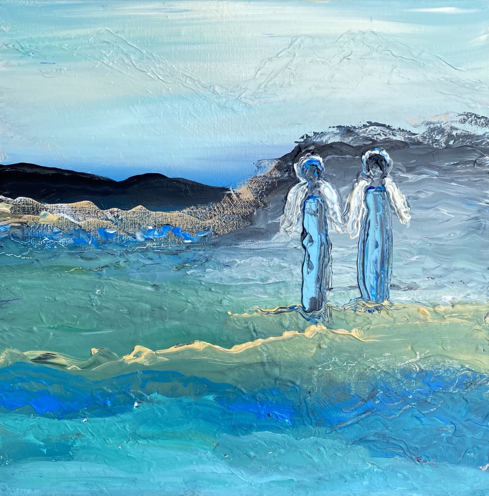 Blåt maleri”Love and peace” 40x40 cm