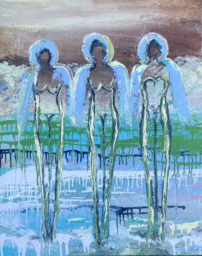 Blåt maleri “3 dejlige damer” 80x100 cm