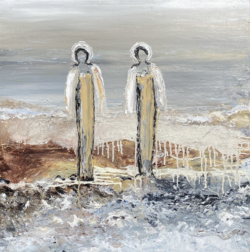 Brunt maleri ”Peace and love” 80x80 cm. 