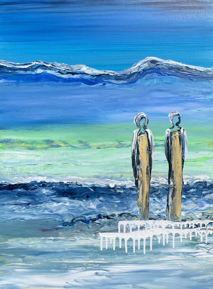 Blåt maleri “NPR vandet betager” 60x80 cm
