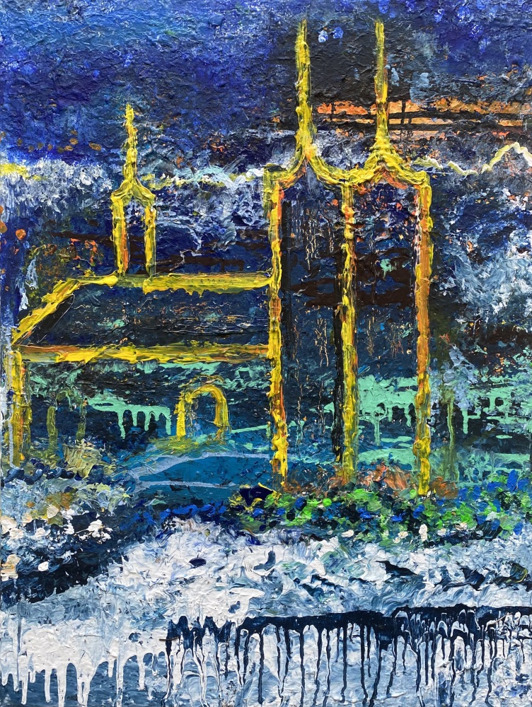Blåt maleri “Roskilde Universe” 60x80 cm