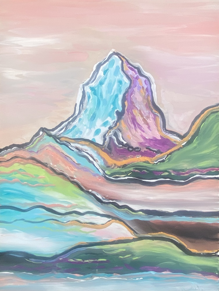 A. Maleri “Bjerget og vandet” 60x80 cm