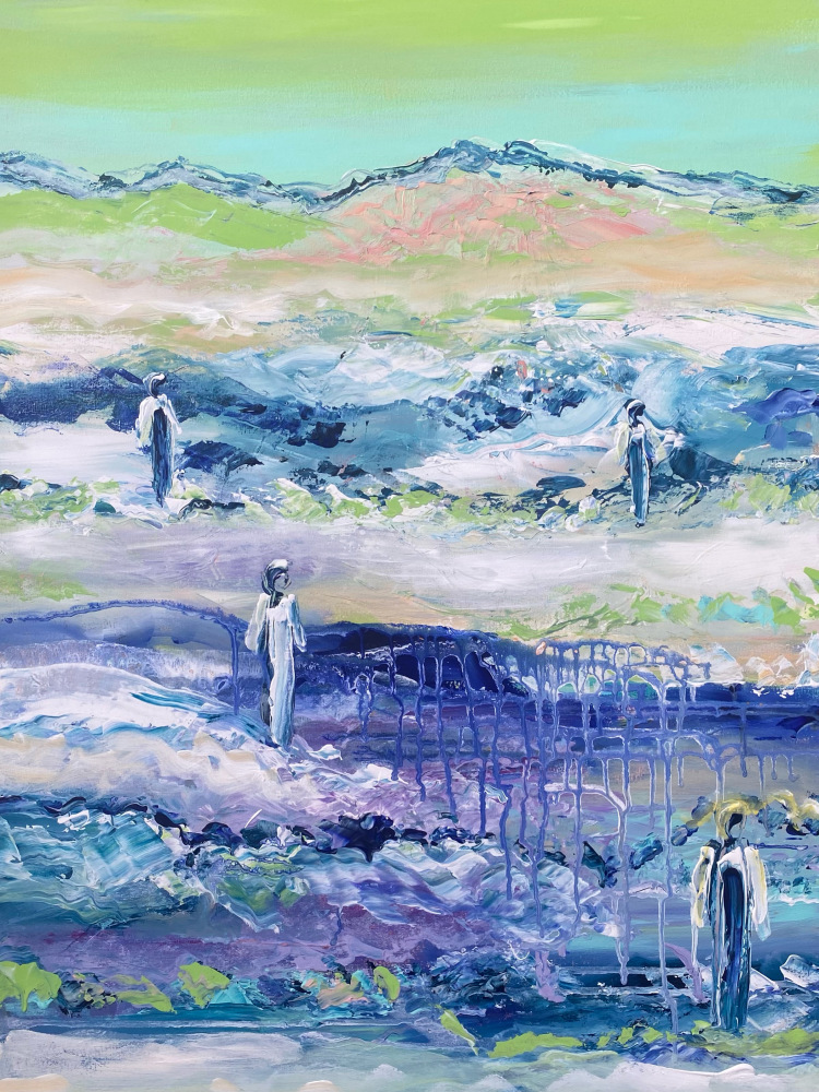 0. Blåt maleri “4 ved vandet” 60x80 cm