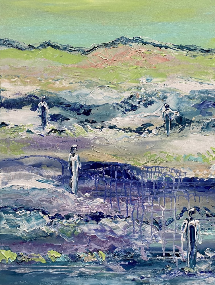 0. Blåt maleri “4 ved vandet” 60x80 cm