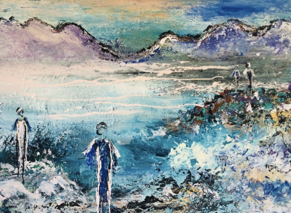 Blåt maleri “Blue and purple harmony” 90x120 cm