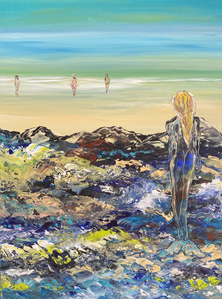 Blåt maleri “Havfrue stemning” 80x60 cm