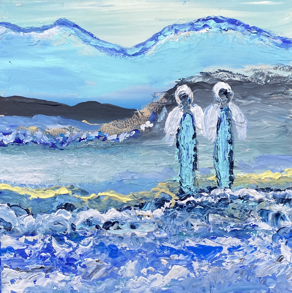 Blåt maleri”Love and peace” 40x40 cm
