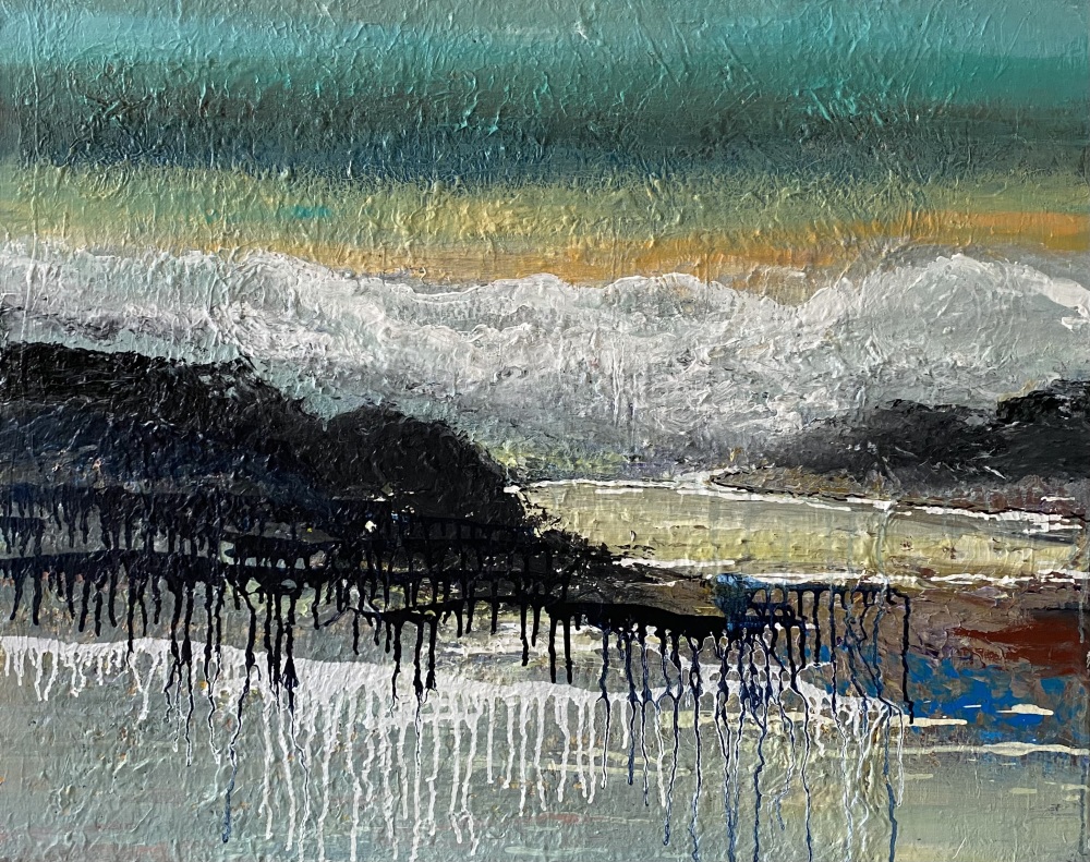 Blåt maleri “Fjorden” 80x100 cm