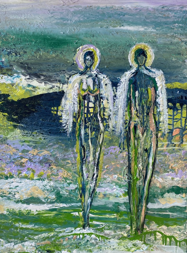 Grønt maleri “Abstrakt mand og kvinde” 